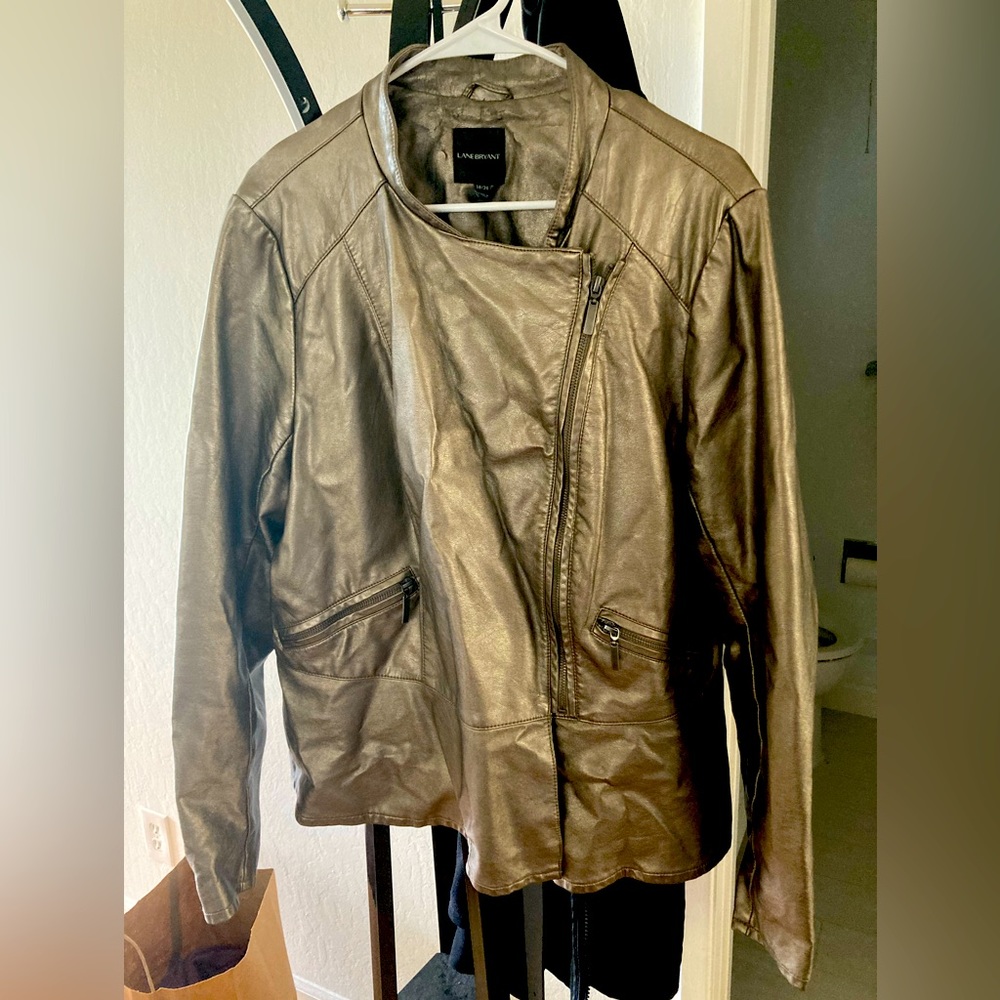 Great faux leather peplum moto jacket.